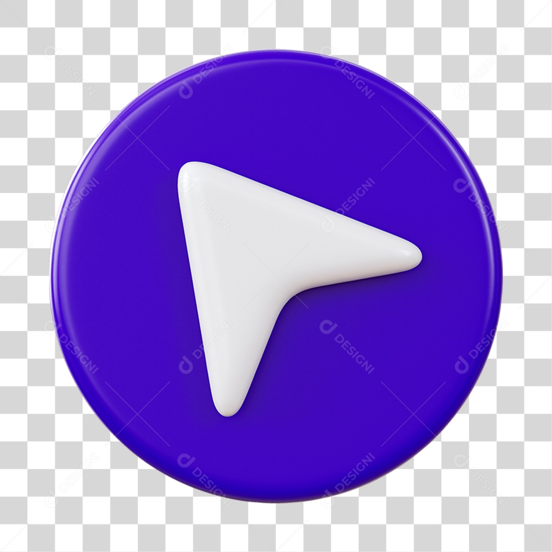 Ícone Seta Esquerda Elemento 3D Roxo e Branco para Composição PNG Transparente
