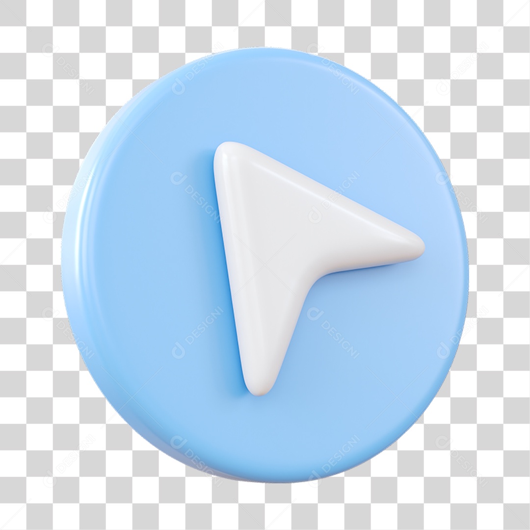 Seta Esquerda Elemento 3D Azul Claro e Branco para Composição PNG Transparente