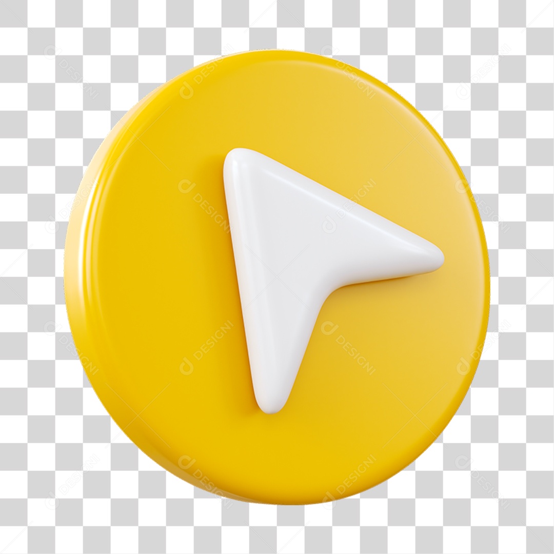 Seta Esquerda Elemento 3D Amarelo e Branco para Composição PNG Transparente