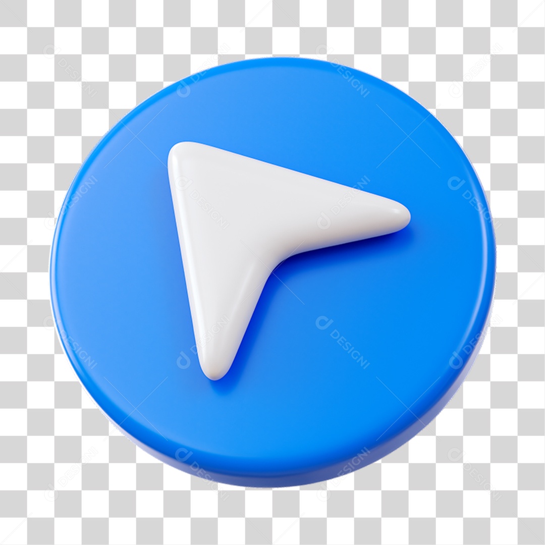 Seta Esquerda Elemento 3D Azul e Branco para Composição PNG Transparente