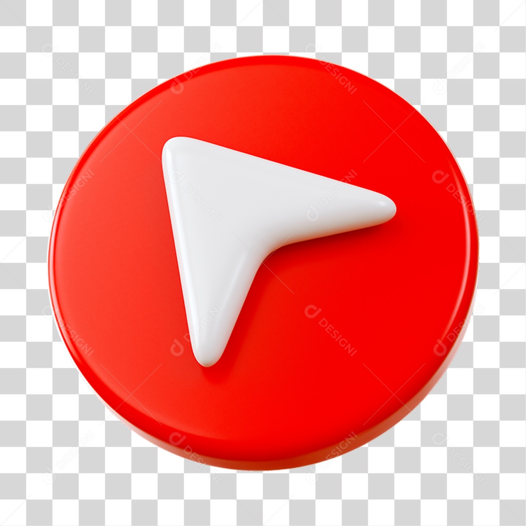 Seta Esquerda Elemento 3D Vermelho e Branco para Composição PNG Transparente