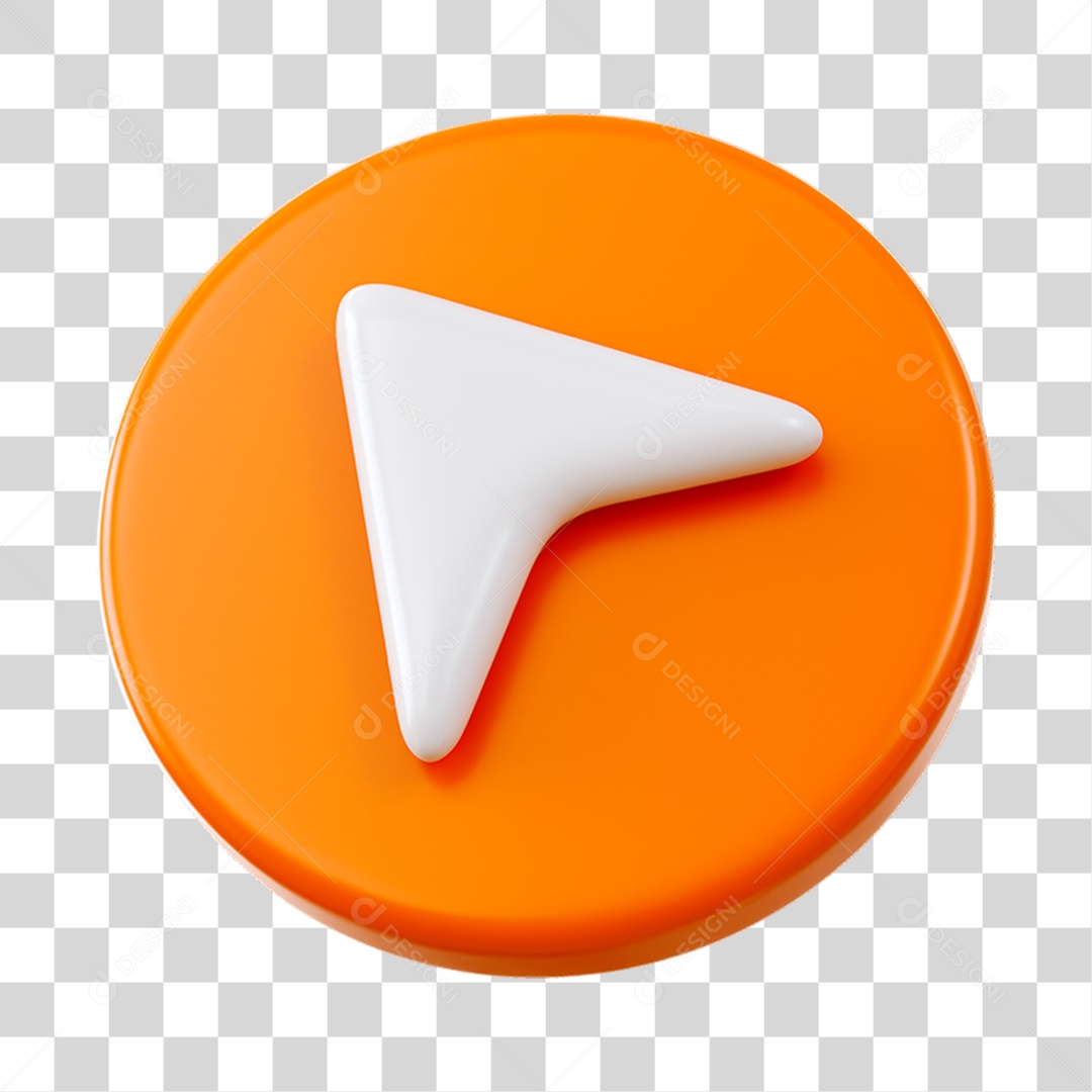 Seta Esquerda Elemento 3D Laranja e Branco para Composição PNG Transparente