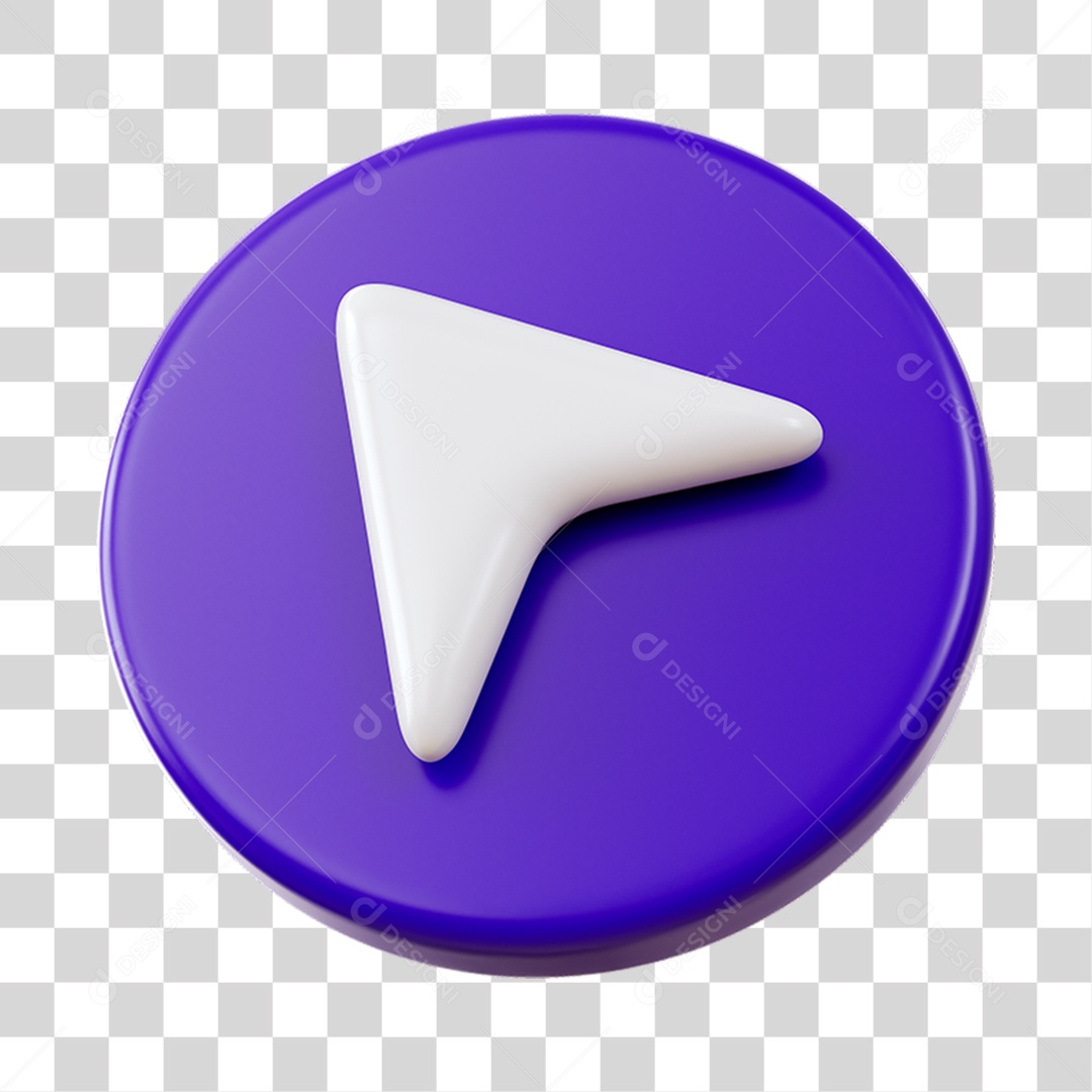 Seta Simples Esquerda Elemento 3D Roxo e Branco para Composição PNG Transparente