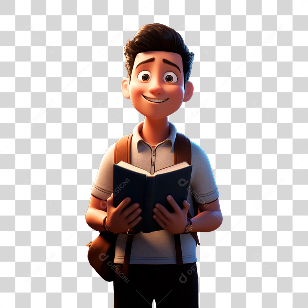 Estudante com Livro nas Mãos PNG Transparente