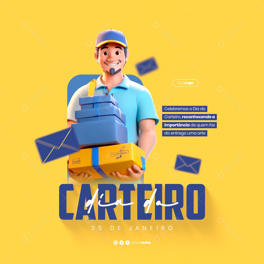 Dia do Carteiro 25 de Janeiro Social Media PSD Editável
