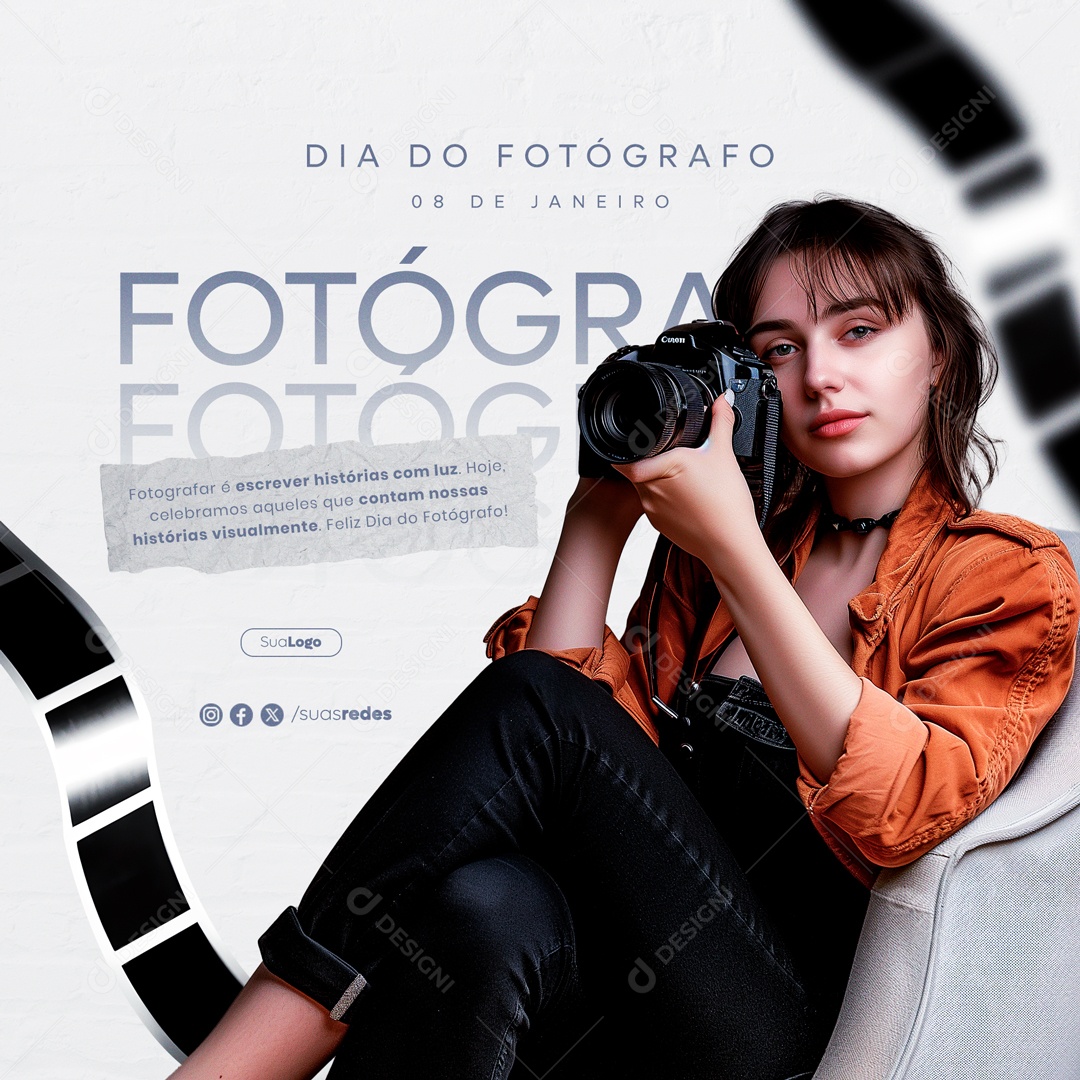 Feed Dia Do Fotógrafo 08 de Janeiro é Escrever História com Luz Social Media PSD Editável