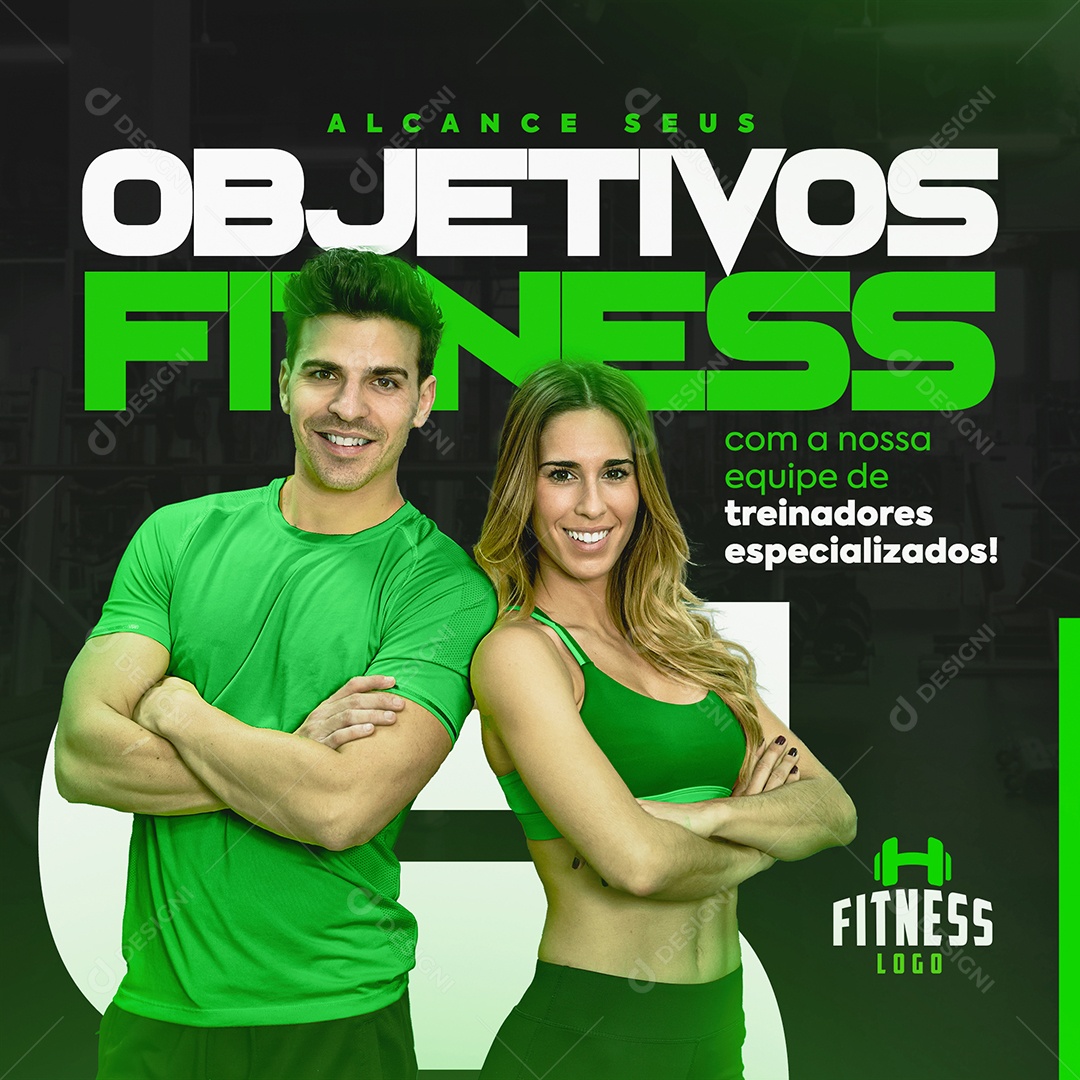 Academia Alcance seus Objetivos Fitness com a nossa equipe Social Media PSD Editável