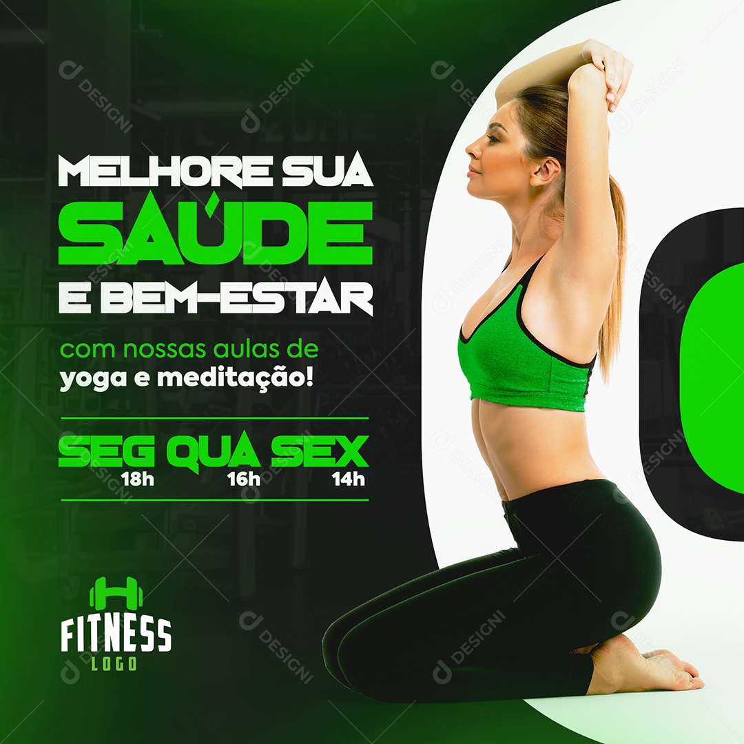 Academia Melhore sua Saúde e Bem Estar com nossas aulas de yoga e meditação Social Media PSD Editável