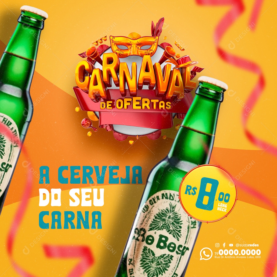 Carnaval De Ofertas Distribuidora de Bebida a Cerveja do sue Carna Social Media PSD Editável