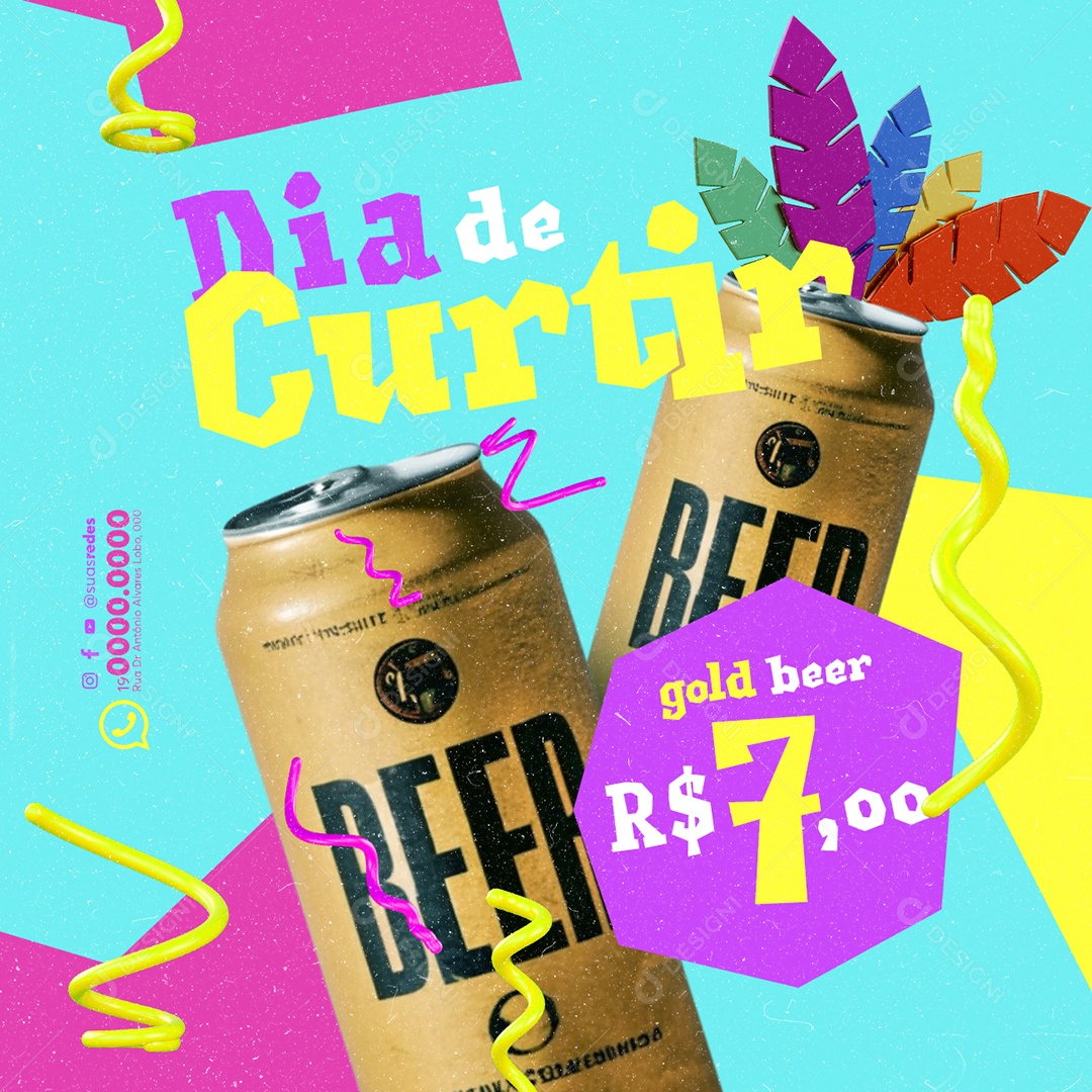 Carnaval Distribuidora de Bebida Dia de Curtir gold beer Social Media PSD Editável