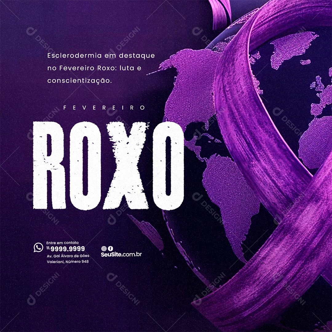 Fevereiro Roxo Esclerodermia em destaque luta e conscientização Social Media PSD Editável