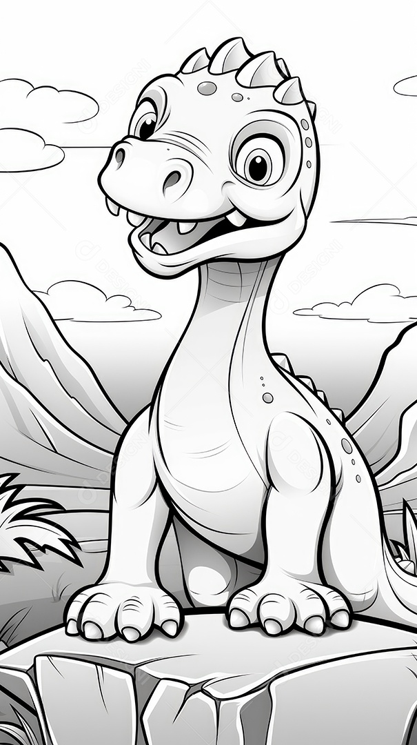 Coloração simples de dinossauro de desenho animado