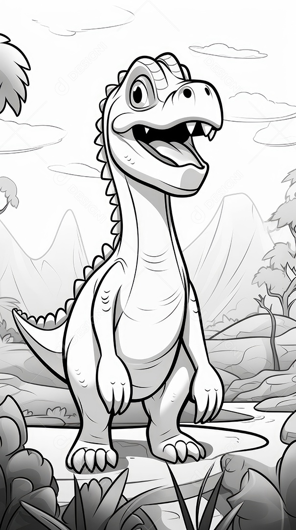 Coloração simples de dinossauro de desenho animado