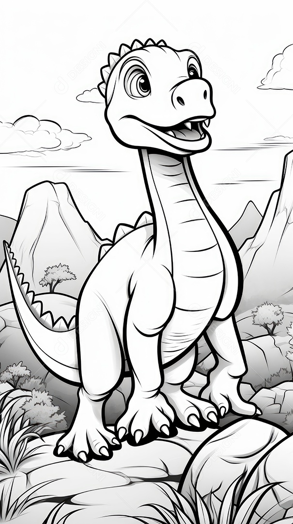 Coloração simples de dinossauro de desenho animado