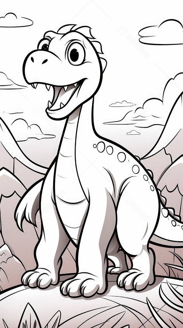 Coloração simples de dinossauro de desenho animado