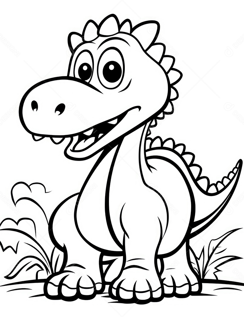 Coloração simples de dinossauro de desenho animado