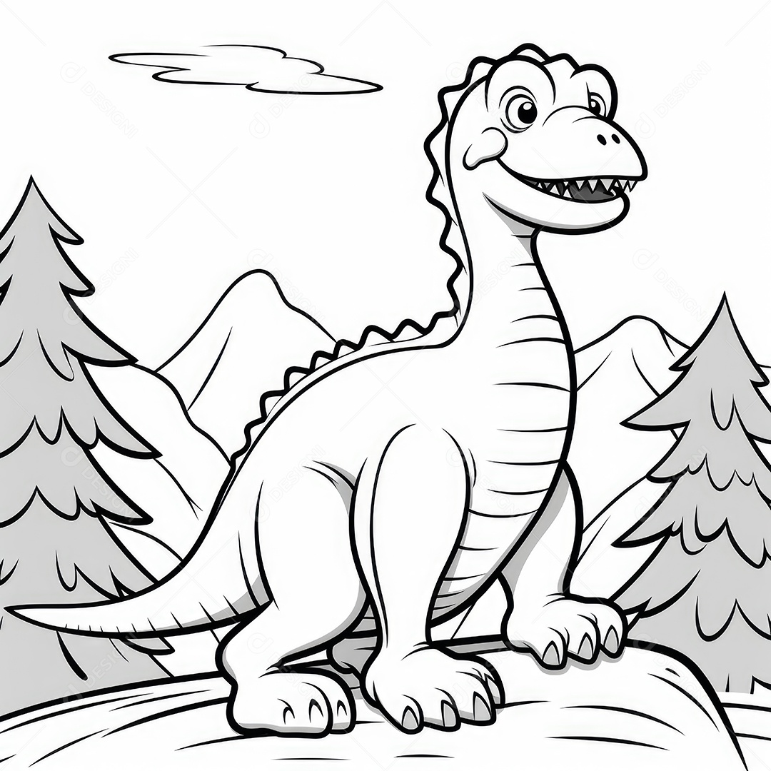 Coloração simples de dinossauro de desenho animado