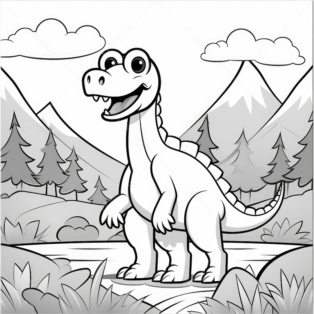 Coloração simples de dinossauro de desenho animado