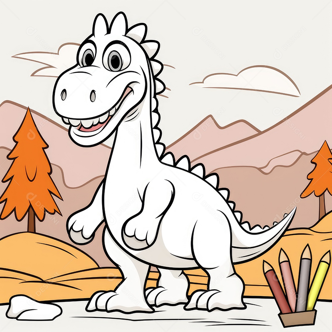 Coloração simples de dinossauro de desenho animado