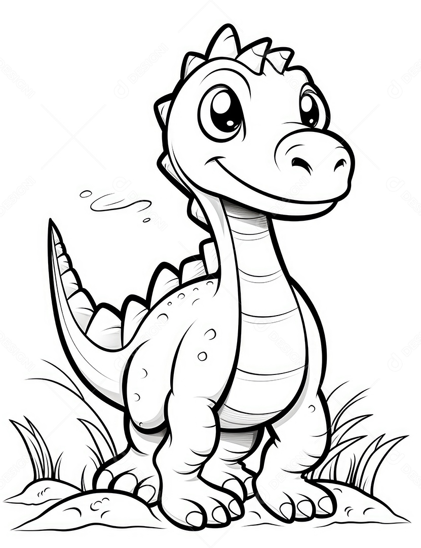 Coloração simples de dinossauro de desenho animado