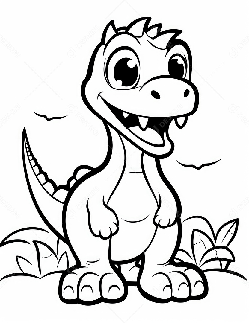 Coloração simples de dinossauro de desenho animado