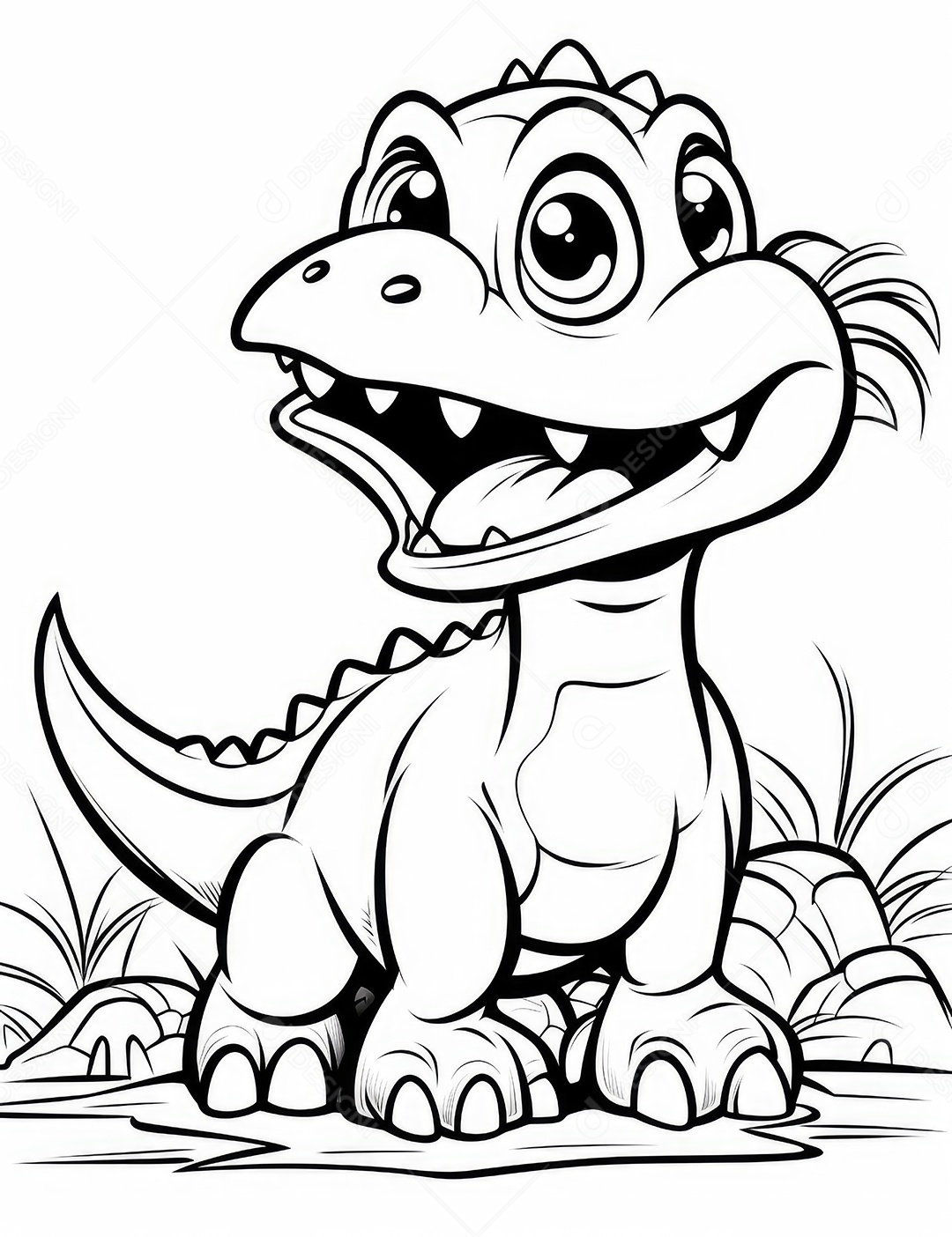 Coloração simples de dinossauro de desenho animado