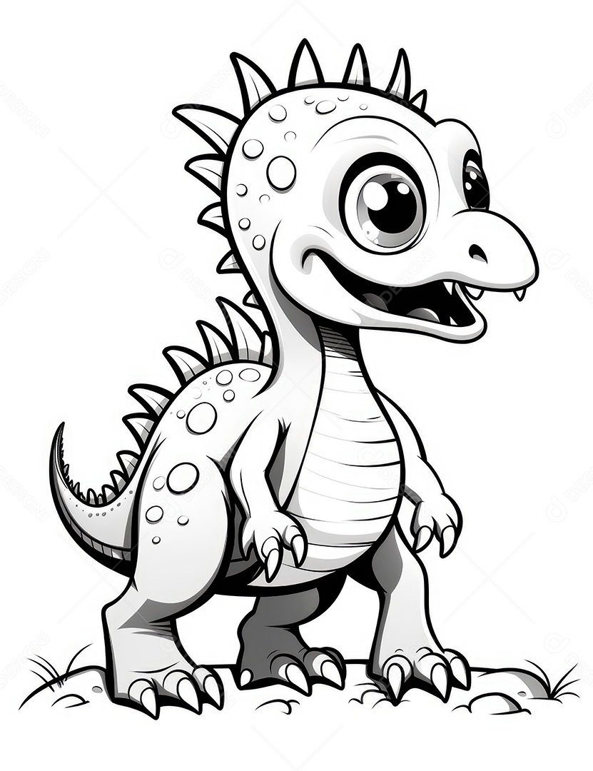 Coloração simples de dinossauro de desenho animado