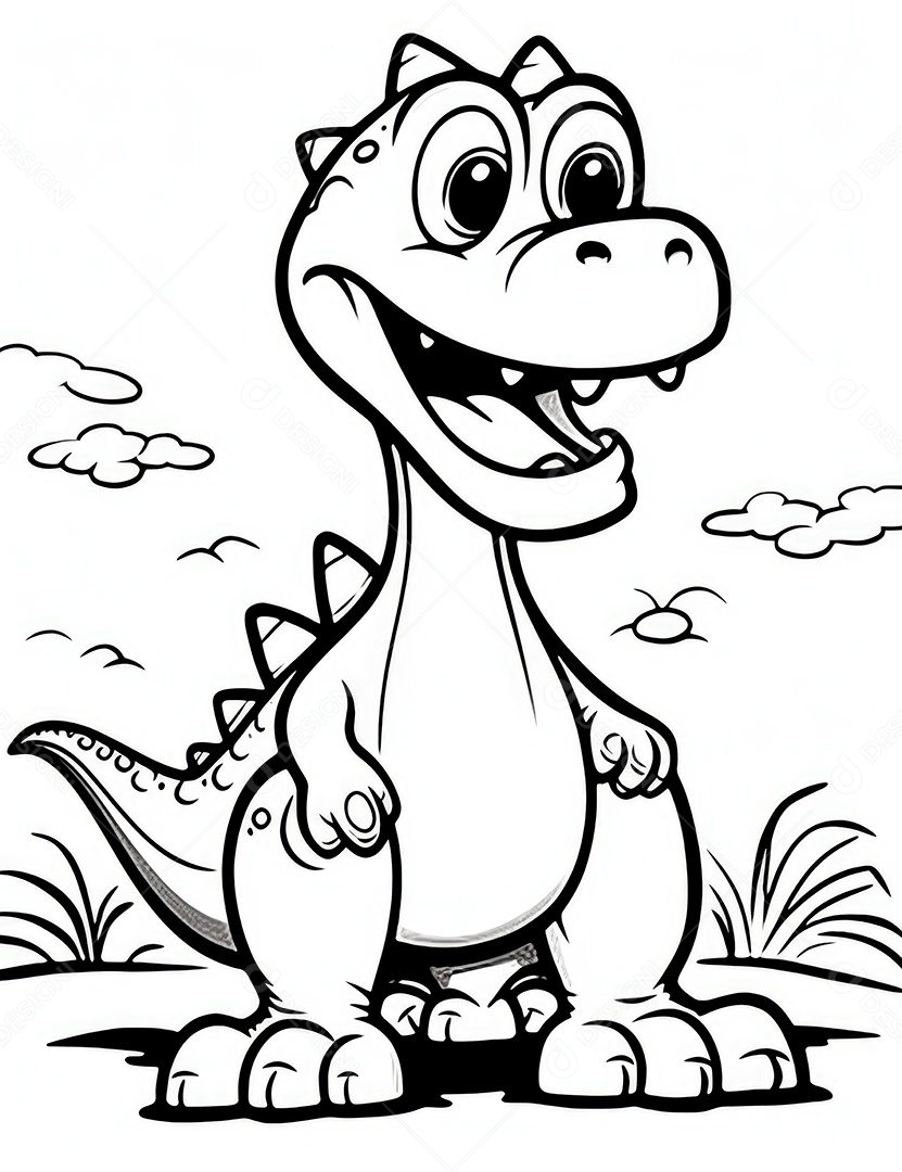 Coloração simples de dinossauro de desenho animado