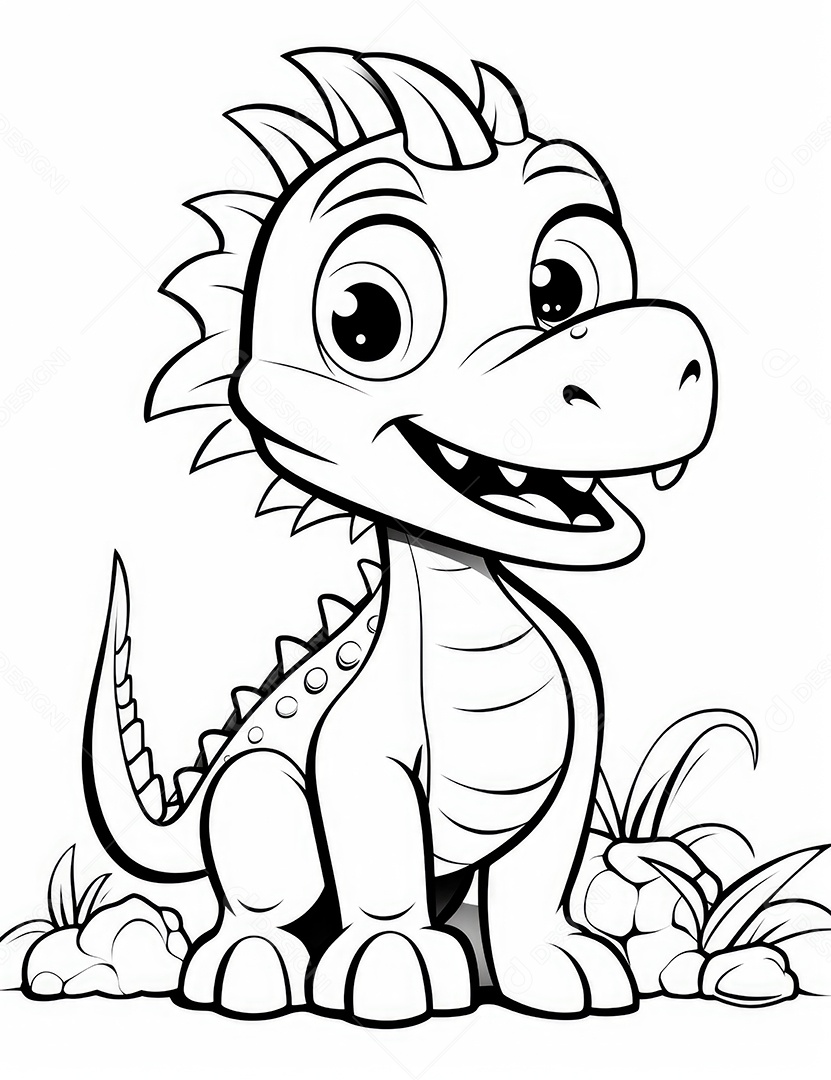 Coloração simples de dinossauro de desenho animado