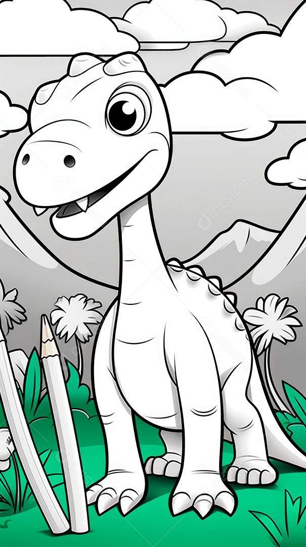 Coloração simples de dinossauro de desenho animado