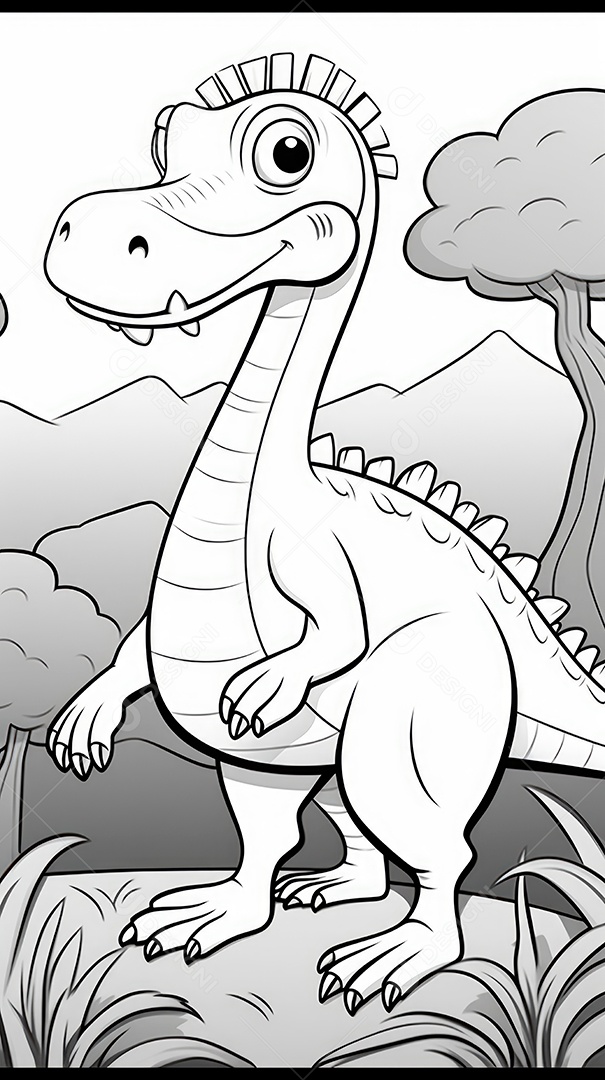 Coloração simples de dinossauro de desenho animado