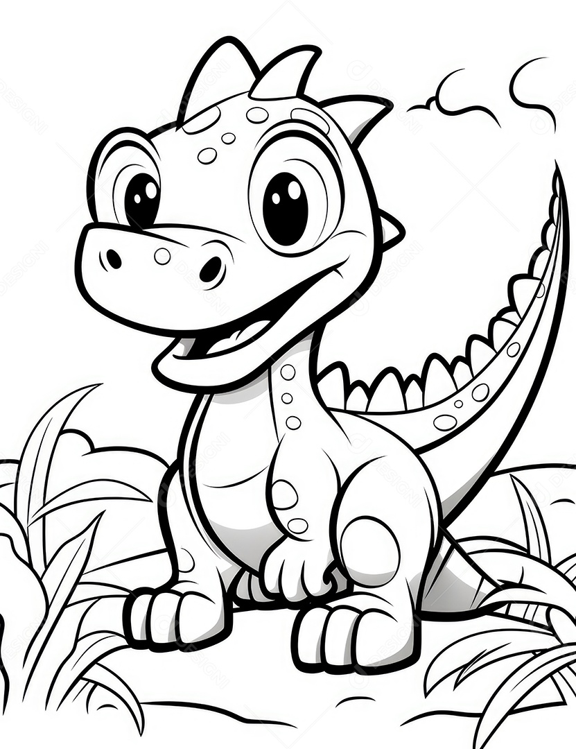 Coloração simples de dinossauro de desenho animado