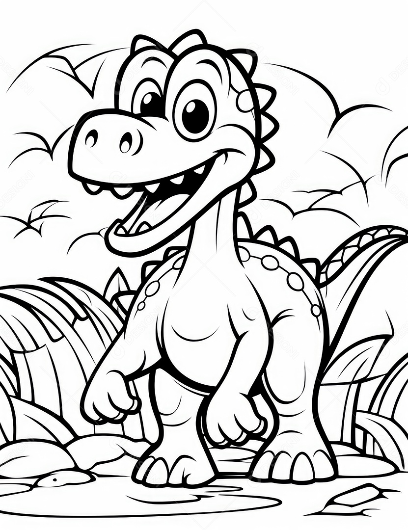 Coloração simples de dinossauro de desenho animado