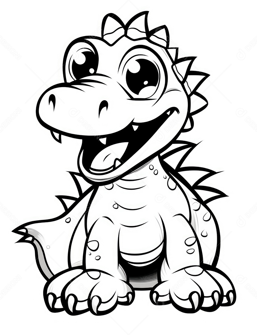 Coloração simples de dinossauro de desenho animado