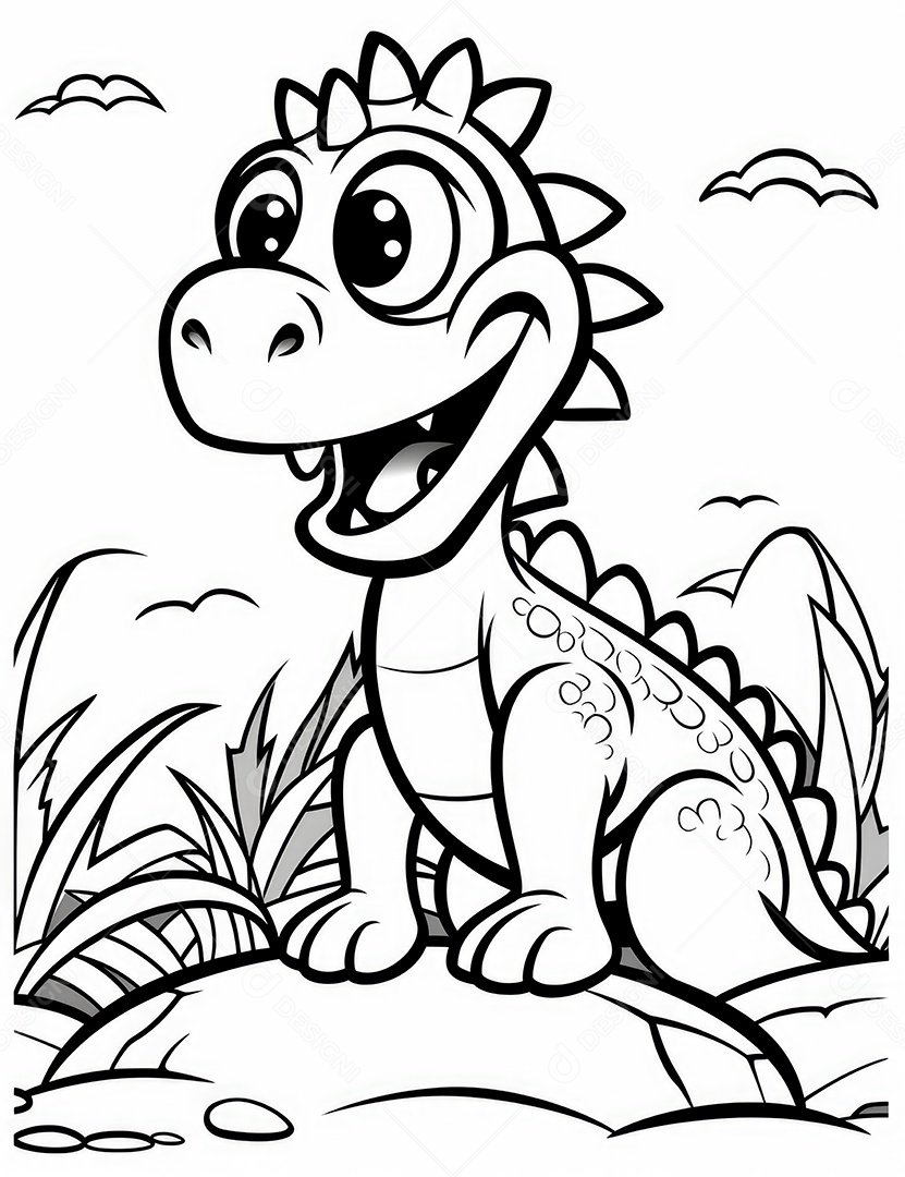 Coloração simples de dinossauro de desenho animado