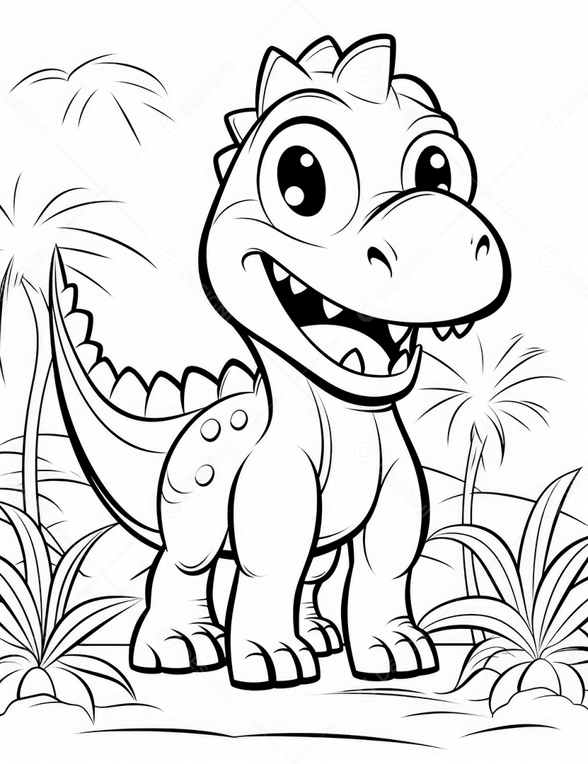 Coloração simples de dinossauro de desenho animado