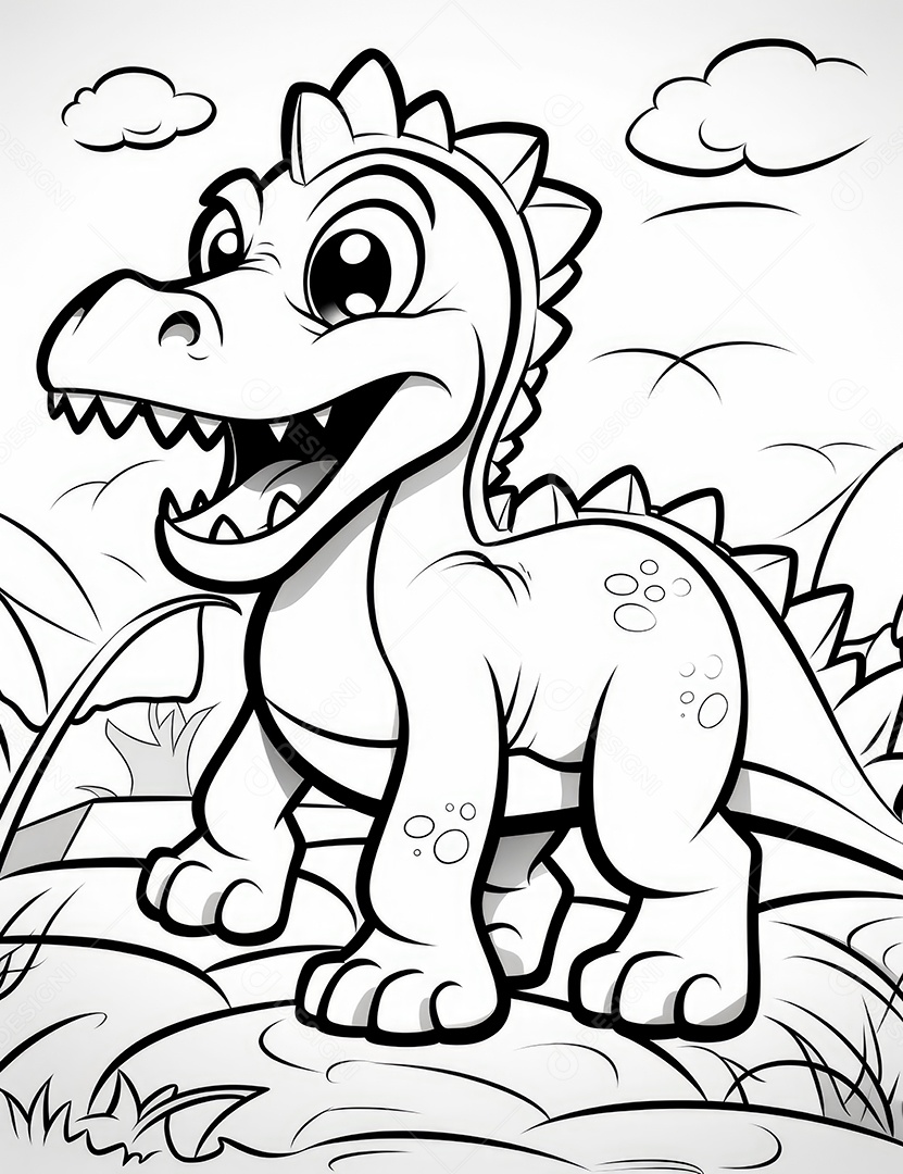 Coloração simples de dinossauro de desenho animado