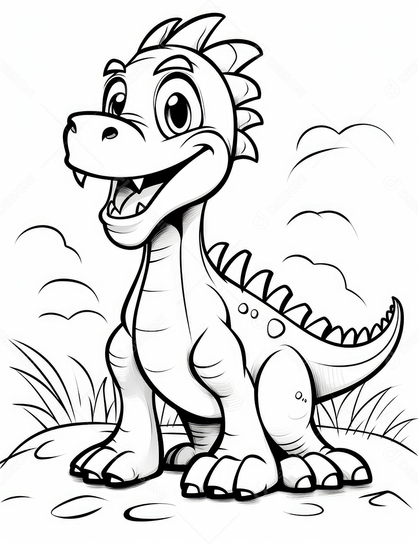 Coloração simples de dinossauro de desenho animado