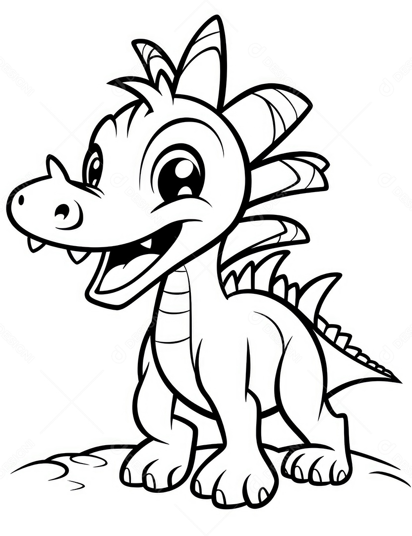 Coloração simples de dinossauro de desenho animado