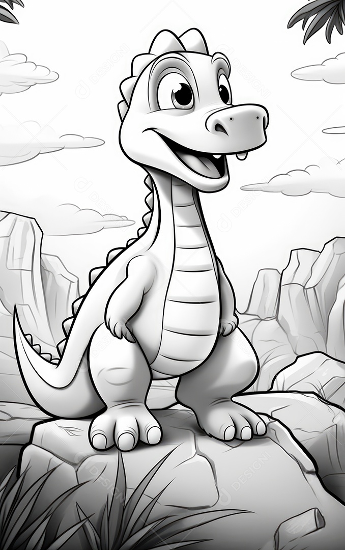 Coloração simples de dinossauro de desenho animado