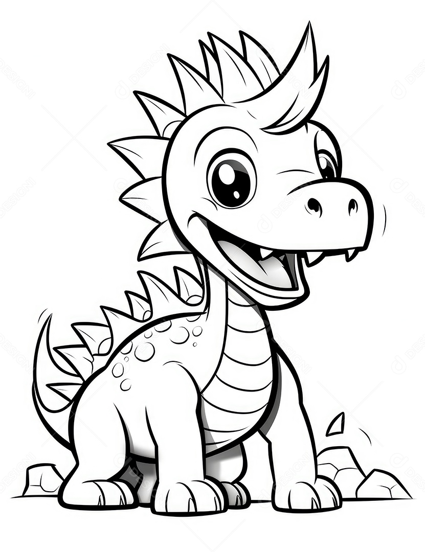 Coloração simples de dinossauro de desenho animado