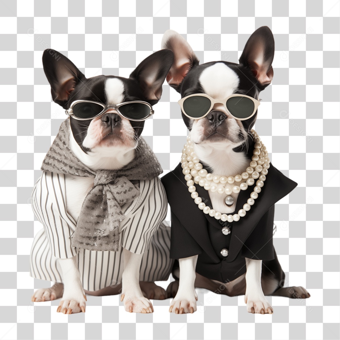 Cachorros com Roupas e Colar PNG Transparente