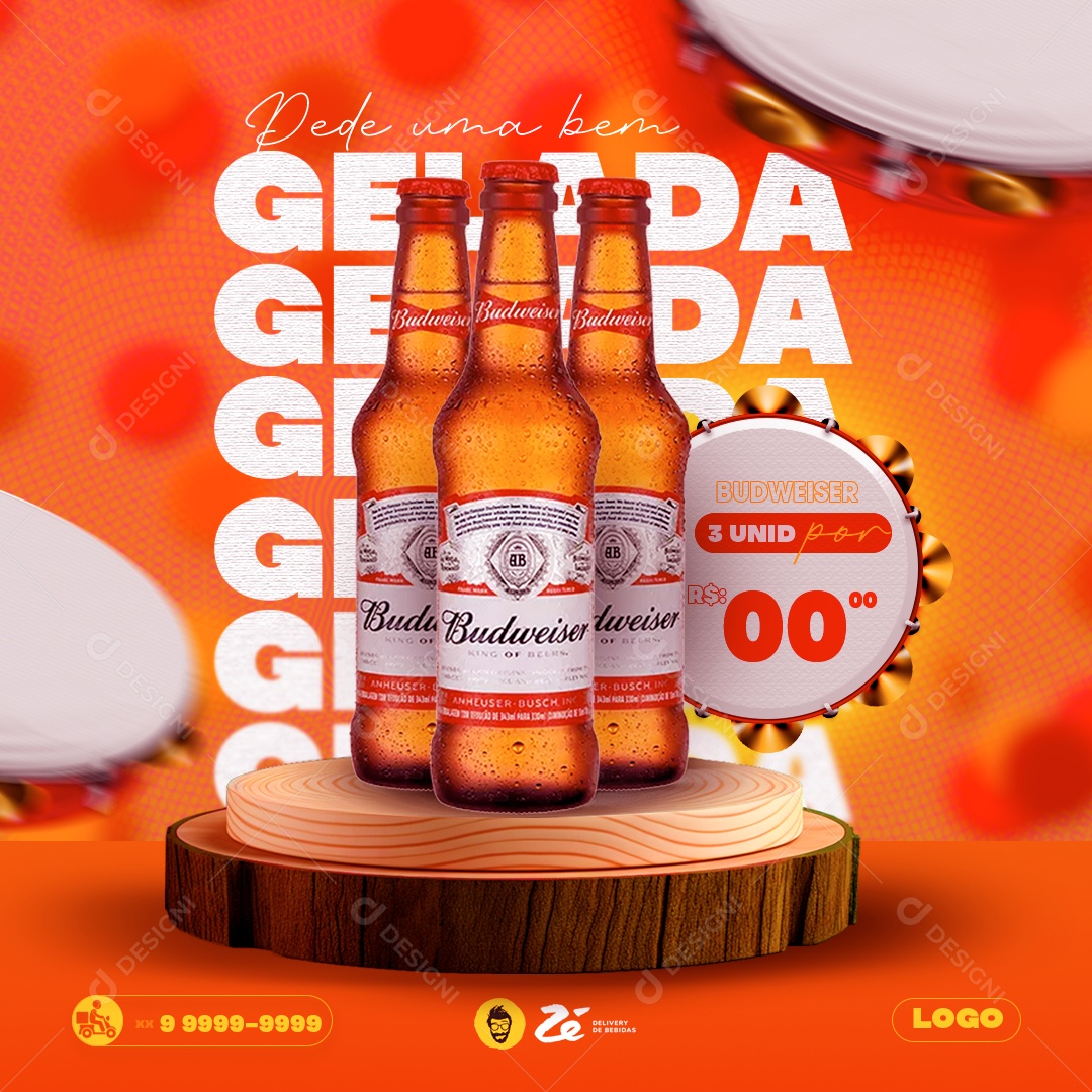 Pede uma Bem Gelada Budweiser Social Media PSD Editável