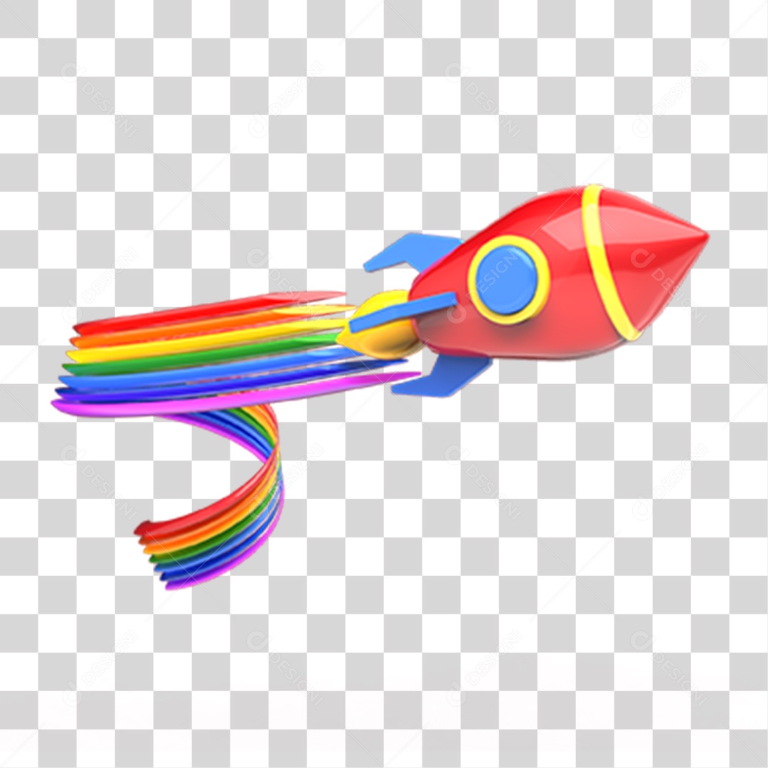 Foguete de Volta às Aulas Elemento 3D Colorido para Composição PNG Transparente