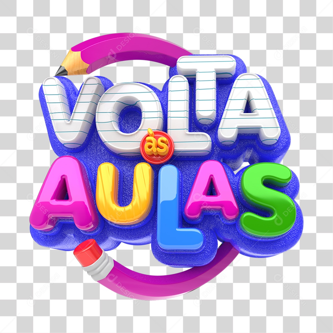 Volta às Aulas Selo 3D Colorido para Composição PNG Transparente