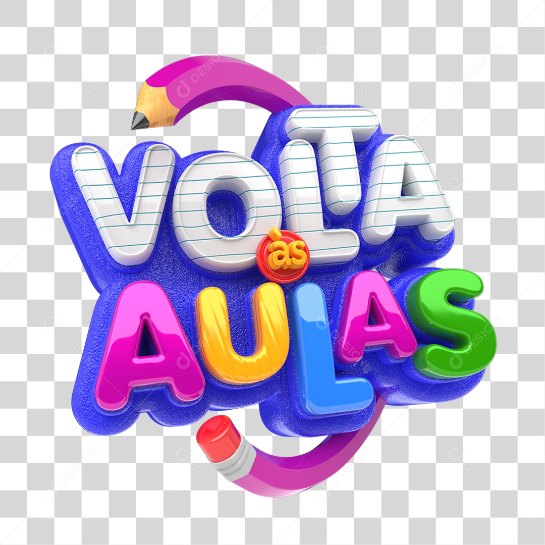 Volta às Aulas Selo 3D Colorido para Composição PNG Transparente