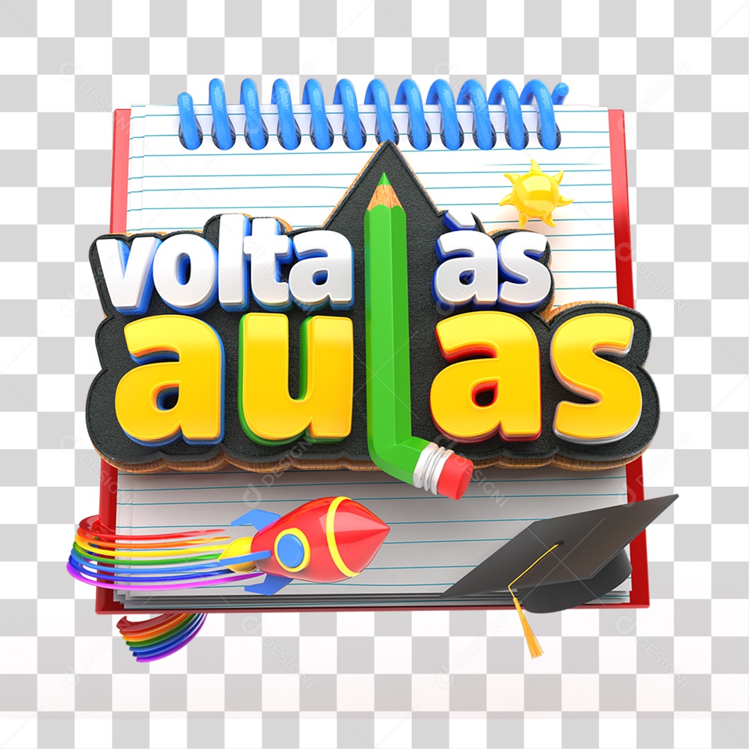 Volta às Aulas Selo 3D Branco e Amarelo para Composição PNG Transparente