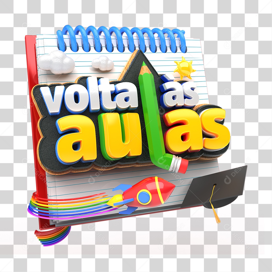 Volta às Aulas Selo 3D Branco e Amarelo para Composição PNG Transparente