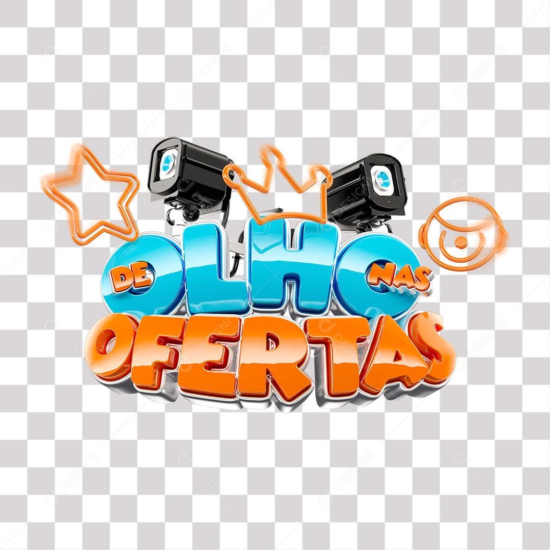 De Olho Nas Ofertas Selo 3D de BBB Azul e Laranja para Composição PNG Transparente