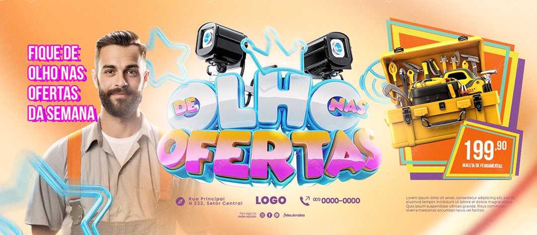 Banner Loja de Ferramentas Fique de Olho nas Ofertas da Semana Social Media PSD Editável